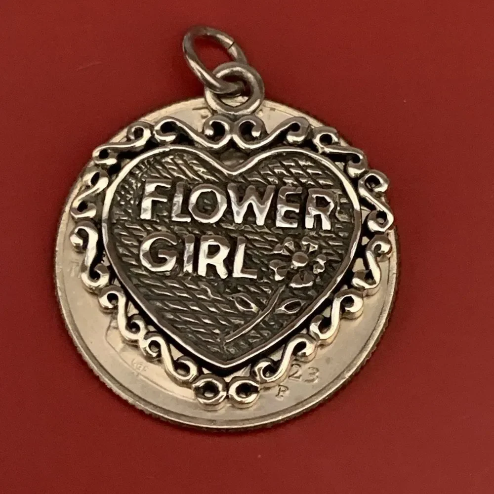 .925 Vintage Heart Flower Girl Sterling Silver Jewelry Charm #heart #keepsake